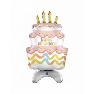 Palloncino 74 cm   Air Filled  ( da gonfiare ad aria )Torta multicolor con scritta Happy Birthday Anagram 1 pz