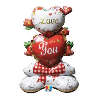 Palloncino 80x112x50 cm  AirLoonz Composizione di cuori  rossa bianca e oro con scritta LOVE YOU 1 pz