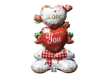 Palloncino 80x112x50 cm  AirLoonz Composizione di cuori  rossa bianca e oro con scritta LOVE YOU 1 pz