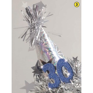  Cerchietto cappellino  Compleanno 30 anni  - 1 pezzo -  color argento e blu/oro o rosso