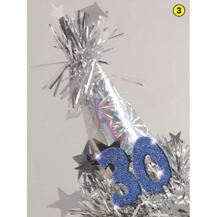  Cerchietto cappellino  Compleanno 30 anni  - 1 pezzo -  color argento e blu/oro o rosso