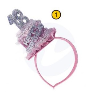  Cerchietto Tortina   Compleanno 18 anni - 1 pezzo -  color argento e Rosa  con scritta ( Happy Birthday )