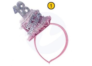  Cerchietto Tortina   Compleanno 18 anni - 1 pezzo -  color argento e Rosa  con scritta ( Happy Birthday )