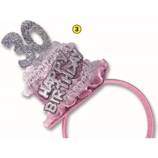  Cerchietto Tortina   Compleanno 30 anni - 1 pezzo -  color argento e Rosa  con scritta ( Happy Birthday )