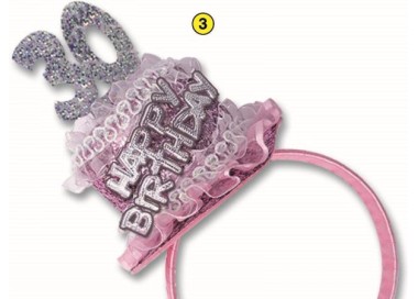  Cerchietto Tortina   Compleanno 30 anni - 1 pezzo -  color argento e Rosa  con scritta ( Happy Birthday )