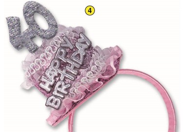  Cerchietto Tortina   Compleanno 40 anni - 1 pezzo -  color argento e Rosa  con scritta ( Happy Birthday )