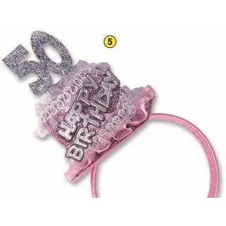  Cerchietto Tortina   Compleanno 50 anni - 1 pezzo -  color argento e Rosa  con scritta ( Happy Birthday )