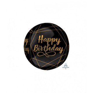 Palloncino Compleanno a sfera "Happy Birthday" Orbz Anagram (nero e oro )- 43 cm x 45 cm - 1 pz