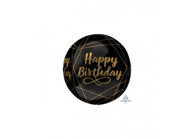 Palloncino Compleanno a sfera "Happy Birthday" Orbz Anagram (nero e oro )- 43 cm x 45 cm - 1 pz