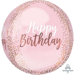 Palloncino Compleanno a sfera "Happy Birthday" Orbz Anagram SORA bianco e oro )- 38 cm x 40 cm - 1 pz