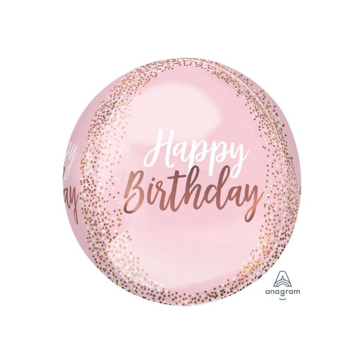 Palloncino Compleanno a sfera "Happy Birthday" Orbz Anagram SORA bianco e oro )- 38 cm x 40 cm - 1 pz