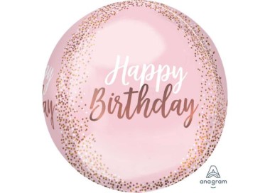 Palloncino Compleanno a sfera "Happy Birthday" Orbz Anagram SORA bianco e oro )- 38 cm x 40 cm - 1 pz