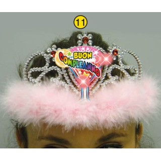  Corona / Tiara Con Led BUON Compleanno - 1 pezzo - plastica - color argento e Fucsia