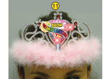  Corona / Tiara Con Led BUON Compleanno - 1 pezzo - plastica - color argento e Fucsia