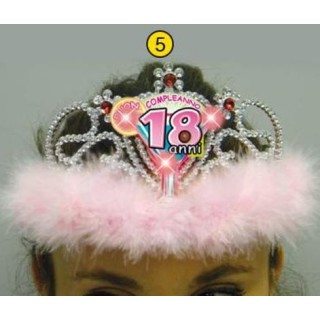  Corona / Tiara Con Led Compleanno 18 anni - 1 pezzo - plastica - color argento e Fucsia