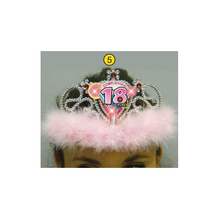  Corona / Tiara Con Led Compleanno 18 anni - 1 pezzo - plastica - color argento e Fucsia