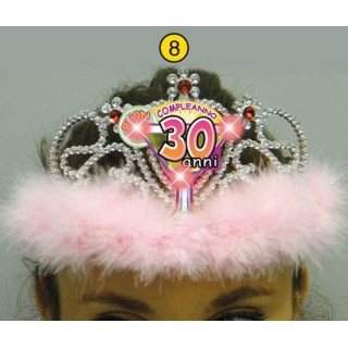  Corona / Tiara Con Led Compleanno 30 anni - 1 pezzo - plastica - color argento e rosa