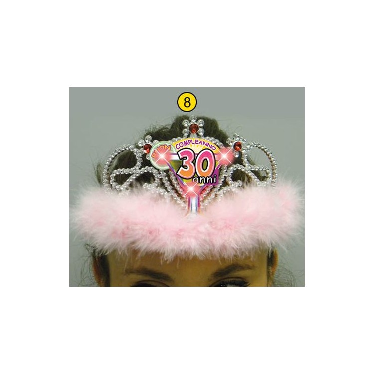  Corona / Tiara Con Led Compleanno 30 anni - 1 pezzo - plastica - color argento e rosa