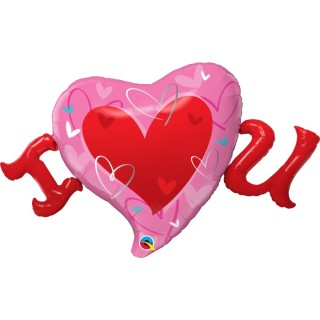 Palloncino Cuore Love Rosso  e Bianco  fucsia 3D- Multi-Balloon - Qualatex - 117 cm - 1 pz