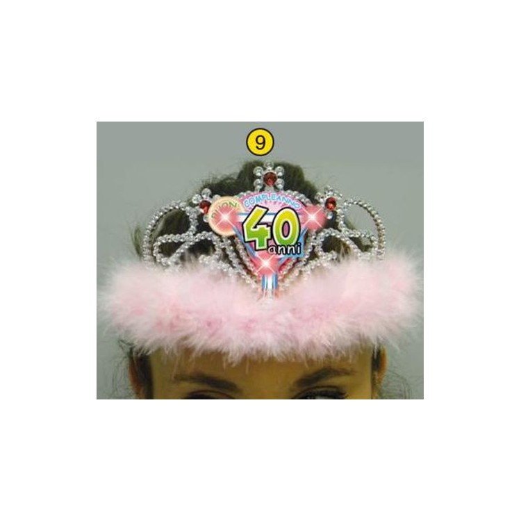  Corona / Tiara Con Led Compleanno 40 anni - 1 pezzo - plastica - color argento e rosa