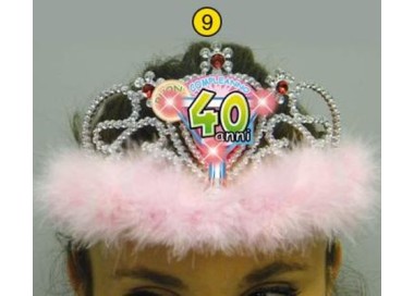  Corona / Tiara Con Led Compleanno 40 anni - 1 pezzo - plastica - color argento e rosa