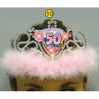  Corona / Tiara Con Led Compleanno 50 anni - 1 pezzo - plastica - color argento e rosa