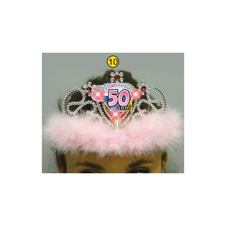  Corona / Tiara Con Led Compleanno 50 anni - 1 pezzo - plastica - color argento e rosa