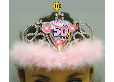  Corona / Tiara Con Led Compleanno 50 anni - 1 pezzo - plastica - color argento e rosa