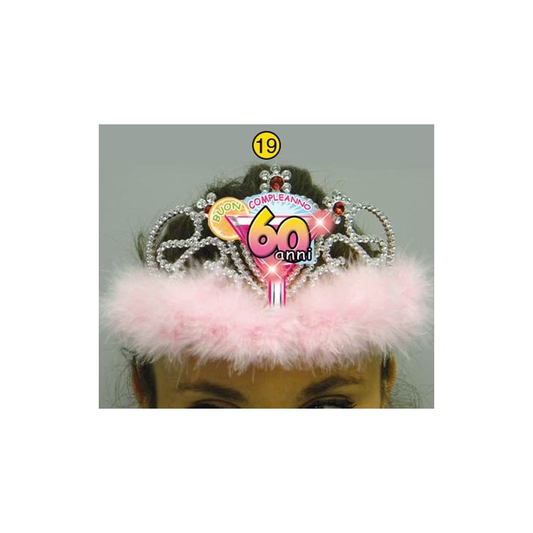  Corona / Tiara Con Led Compleanno 60 anni - 1 pezzo - plastica - color argento e Fucsia