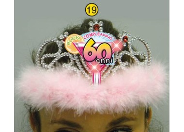  Corona / Tiara Con Led Compleanno 60 anni - 1 pezzo - plastica - color argento e Fucsia