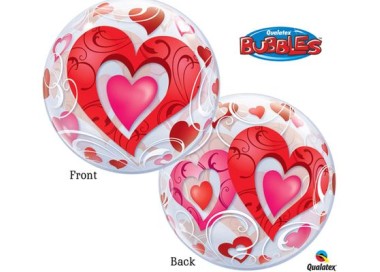 Palloncino Cuori Love BUBBLE Qualatex - 22"/ 56 cm - 1 pz