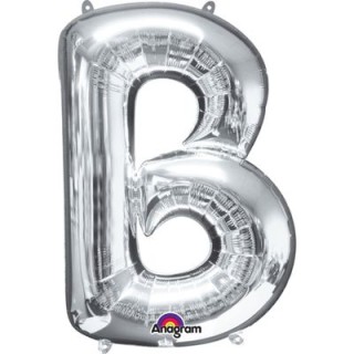 Palloncino lettera B tridimensionale  in foil colore argento misura 16 in/40 cm Anagram pz 1