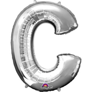 Palloncino lettera C tridimensionale  in foil colore argento misura 16 in/40 cm Anagram pz 1