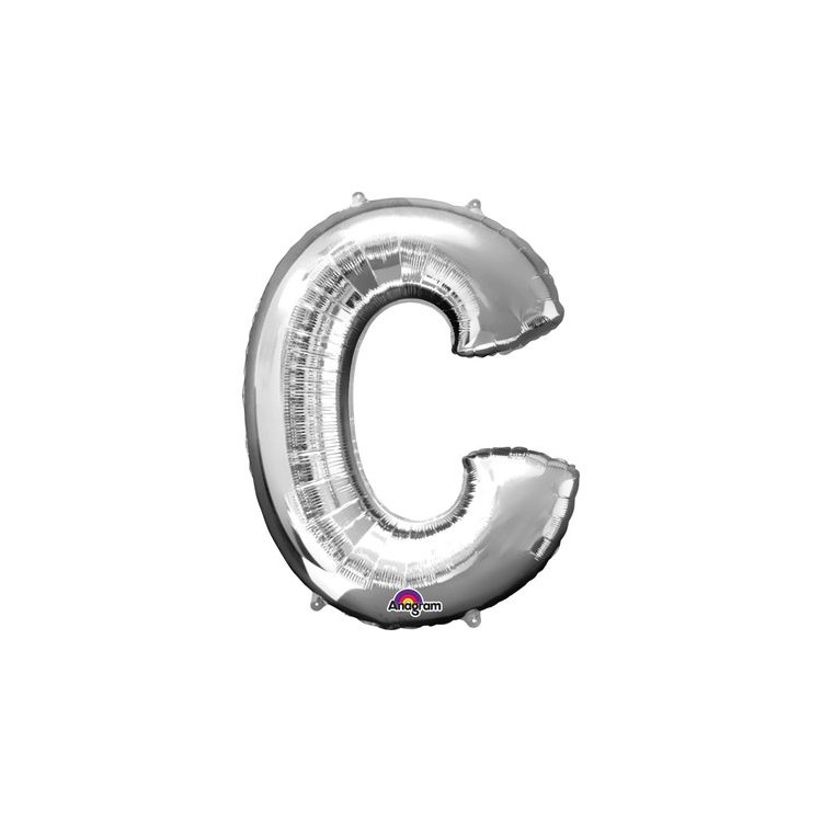 Palloncino lettera C tridimensionale  in foil colore argento misura 16 in/40 cm Anagram pz 1