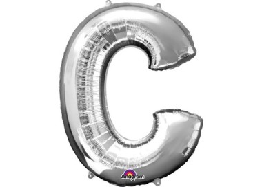 Palloncino lettera C tridimensionale  in foil colore argento misura 16 in/40 cm Anagram pz 1