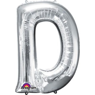 Palloncino lettera D tridimensionale  in foil colore argento misura 16 in/40 cm Anagram pz 1