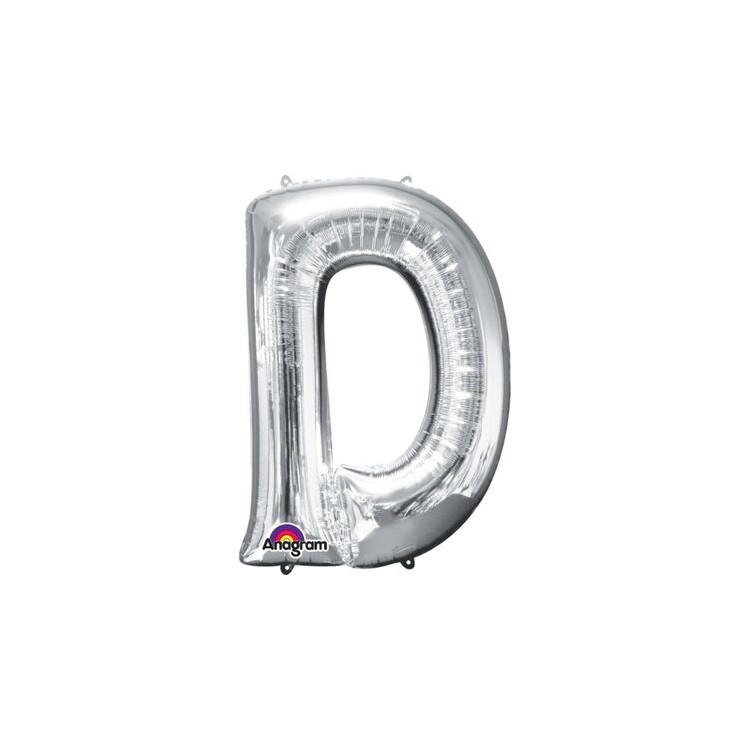 Palloncino lettera D tridimensionale  in foil colore argento misura 16 in/40 cm Anagram pz 1
