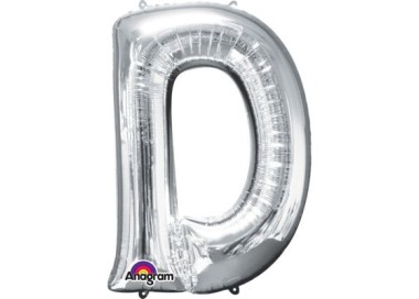 Palloncino lettera D tridimensionale  in foil colore argento misura 16 in/40 cm Anagram pz 1