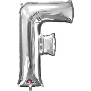 Palloncino lettera F tridimensionale  in foil colore argento misura 16 in/40 cm Anagram pz 1