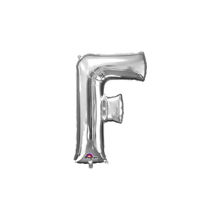 Palloncino lettera F tridimensionale  in foil colore argento misura 16 in/40 cm Anagram pz 1