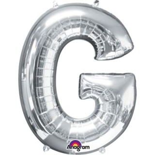 Palloncino lettera G tridimensionale  in foil colore argento misura 16 in/40 cm Anagram pz 1