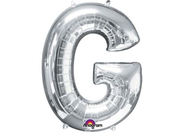 Palloncino lettera G tridimensionale  in foil colore argento misura 16 in/40 cm Anagram pz 1