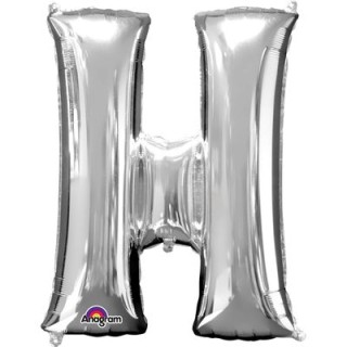 Palloncino lettera H tridimensionale  in foil colore argento misura 16 in/40 cm Anagram pz 1
