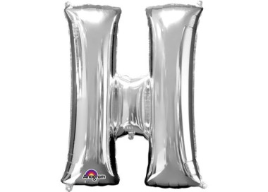 Palloncino lettera H tridimensionale  in foil colore argento misura 16 in/40 cm Anagram pz 1