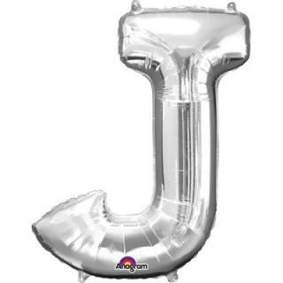 Palloncino lettera J tridimensionale  in foil colore argento misura 16 in/40 cm Anagram pz 1