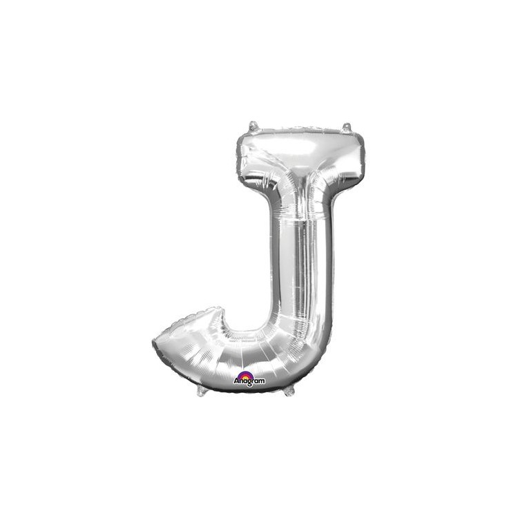 Palloncino lettera J tridimensionale  in foil colore argento misura 16 in/40 cm Anagram pz 1