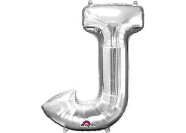 Palloncino lettera J tridimensionale  in foil colore argento misura 16 in/40 cm Anagram pz 1
