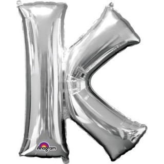 Palloncino lettera K tridimensionale  in foil colore argento misura 16 in/40 cm Anagram pz 1