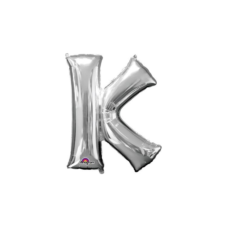 Palloncino lettera K tridimensionale  in foil colore argento misura 16 in/40 cm Anagram pz 1