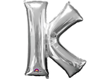 Palloncino lettera K tridimensionale  in foil colore argento misura 16 in/40 cm Anagram pz 1